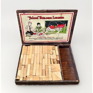 Antique Falcon Toys Children's Building Lumber Wood Blocks Set In Box 1927 USA
